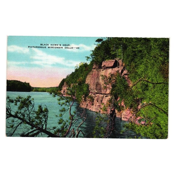 Black Hawks Head Scenic Wisconsin Dells Vintage Postcard Great Stone Face Nature - Picture 1 of 2